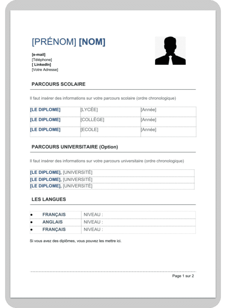 Exemples de CV pour faire une inscription dans une université